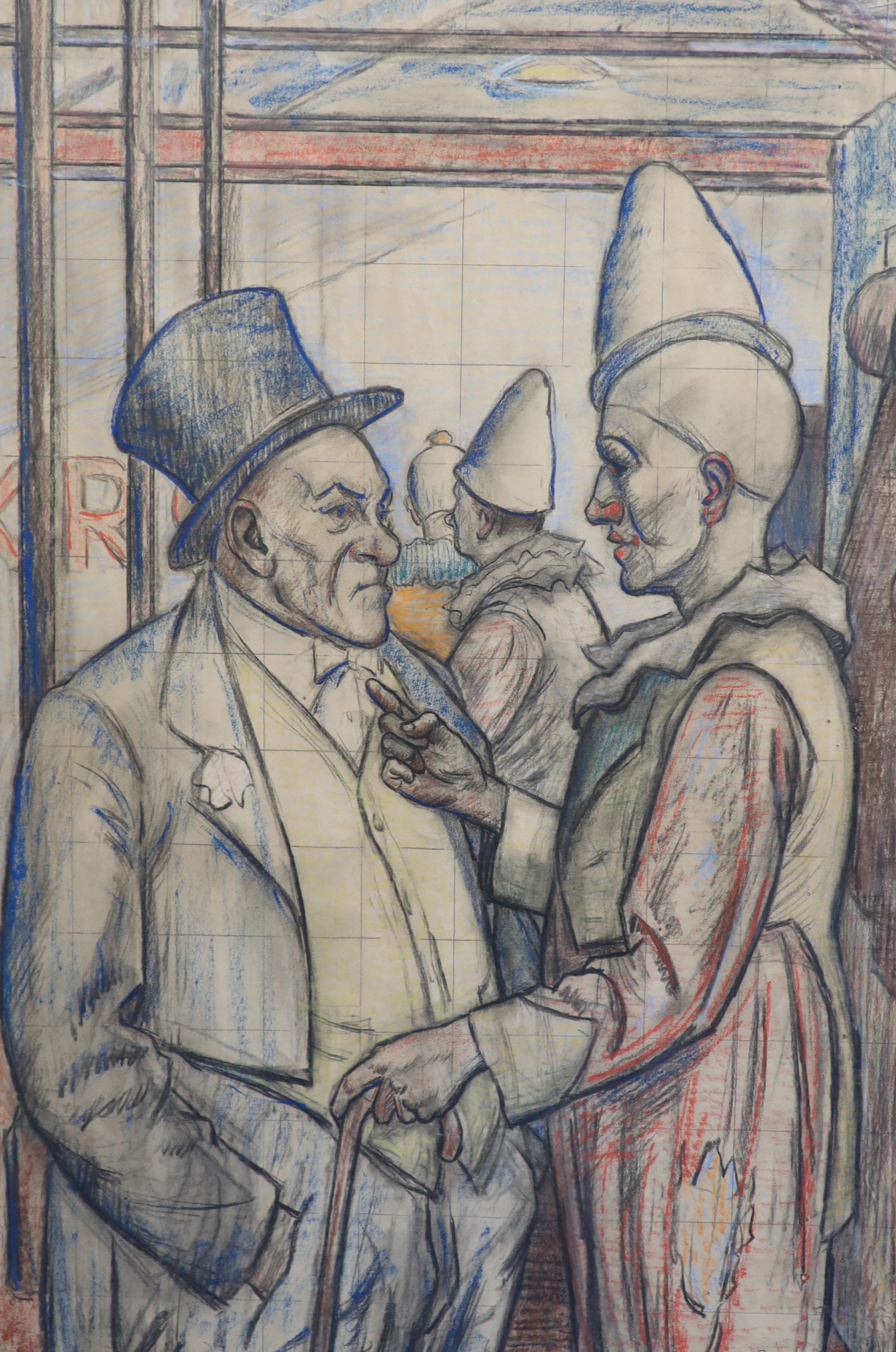 Clifford Hall (1904-1973), Ringmaster and Clown, Pastel on paper, 75 x 50cm.